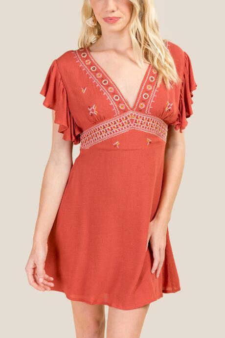 Francesca's Kelsie Embroidered A-line Dress - Cinnamon