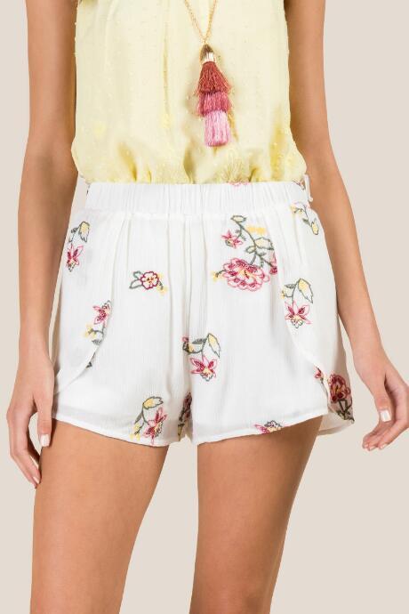 Francesca's Jeanie Floral Flounce Soft Shorts - Ivory