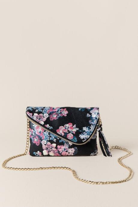 Francesca's Elspeth Floral Crossbody Clutch - Black