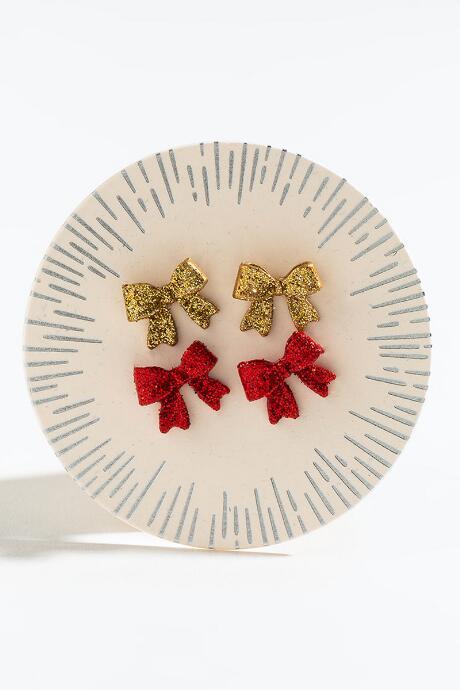 Francesca's Christmas Glitter Bow Studs Set - Multi