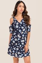Mi Ami Maisie Cold Shoulder Floral Wrap Dress - Navy