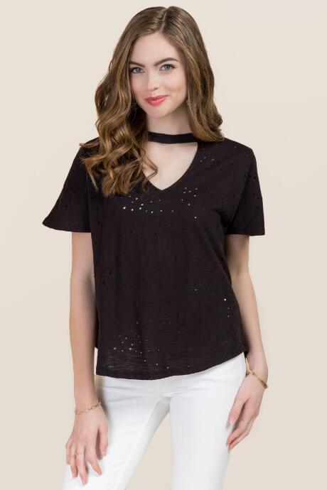 Alya Carlie Gigi Distressed Knit Top - Black