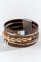 Francesca's Catherine Shell Leather Wrap Bracelet - Brown