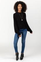 Francesca's Rumi Ribbed Crew Neck Sweater - Black