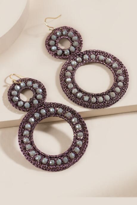Francesca's Tatum Woven Double Circle Drop Earrings - Purple