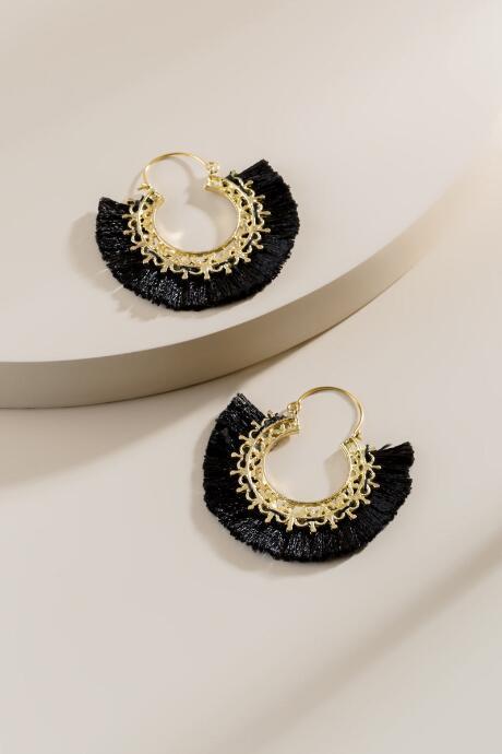 Francesca's Kathleen Fan Tassel Earrings - Black