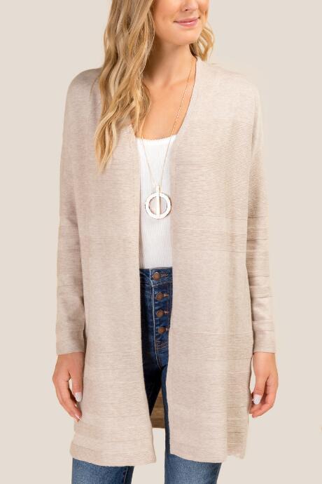 Francesca's Julee Rib Stitched Duster Cardigan - Heather Oat