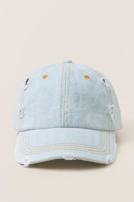 Francesca's Emilie Distressed Denim Cap - Light Blue