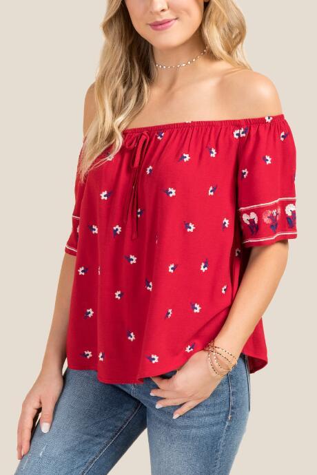 Francesca's Pearl Off The Shoulder Top - Red
