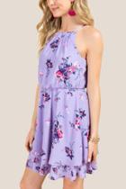 Francesca's Betsy Gather Floral Twin Print A-line Dress - Orchid