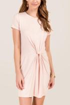 Francesca's Sky Ruched Knot Front Knit Dress - Blush