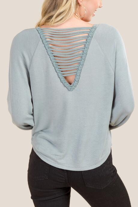 Francesca's Caprice Caged Strap Back Top - Light Teal