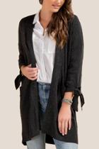 Francesca's Paloma Tie Sleeve Cardigan - Black