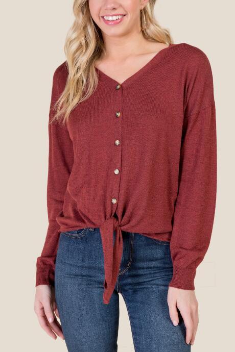 Francesca's Elizabeth Tie Front Dolman Sweater - Cinnamon