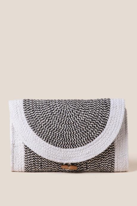 Francesca's Aveline Woven Jute Clutch - Black/white