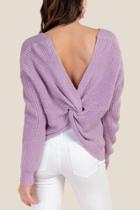 Francesca's Karly Knot Back Pullover Sweater - Lavender
