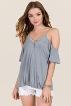 Francesca's Laura X Neck Cold Shoulder Knit Top - Gray