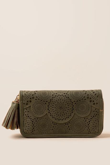 Francesca's Ophelia Perforated Zip Wallet - Olive