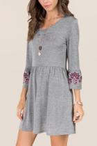 Alya Bonnie Embroidered Sleeve Knit Dress - Gray