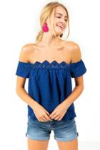 Arc Textiles Inc Dylan Off The Shoulder Lace Top - Navy