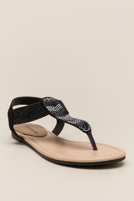 London Rag Jeanie Chevron Beaded T-strap Sandal - Black