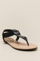 London Rag Jeanie Chevron Beaded T-strap Sandal - Black