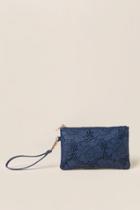 Francesca's Tempest Perforated Floral Wristlet Clutch - Navy