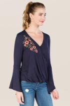 Rolla Coster Alessa Floral Embroidered Salsa Sleeve Surplus Tee - Navy