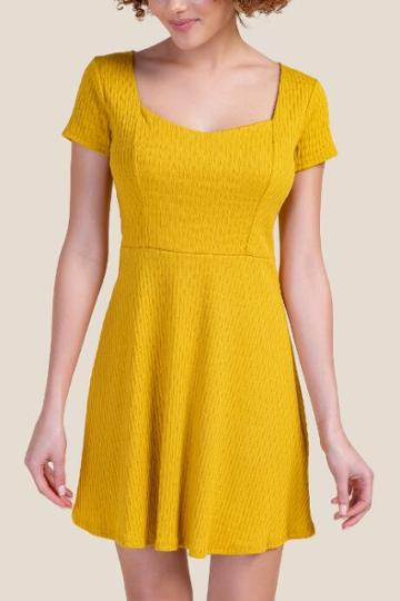 Rolla Coster Inc Bree Textured Knit Skater Dress - Mustard