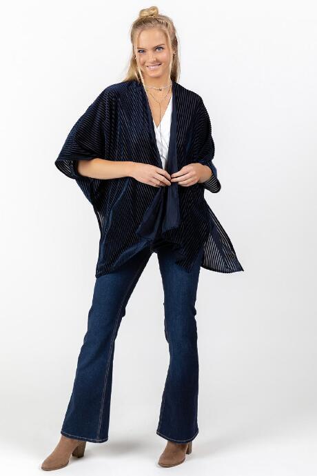 Francesca Inchess Valerie Velvet Striped Kimono - Navy