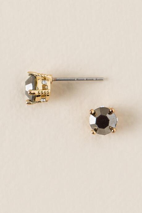 Francesca's Elizabeth Round Cubic Zirconia Stud Earring - Hematite
