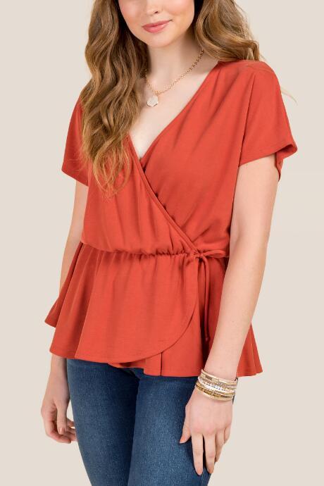 Francesca's Anne Wrap Side Tie Top - Cinnamon