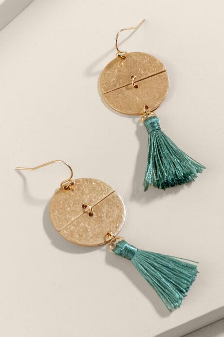 Francesca's Tiana Tasseled Circle Drop Earrings - Moss