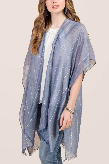 Francesca's Ceanna Stitched Stripe Kimono - Chambray