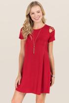 Alya Jina Lattice Sleeve Knit Dress - Red