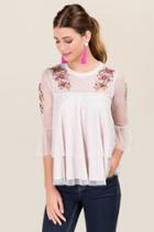 Mi Ami Maggie Floral Embellished Tiered Ruffle Blouse - Blush