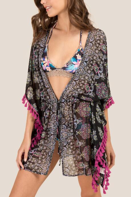 Francesca Inchess Ellis Floral Kimono Cover-up - Black