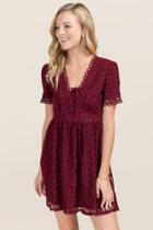 Francesca's Megan Lace Up Dress - Wine