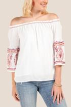 Francesca Inchess Ali Off The Shoulder Embroidered Blouse - Ivory
