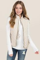 Mi Ami Leela Contrast Piping Puffer Vest - Taupe