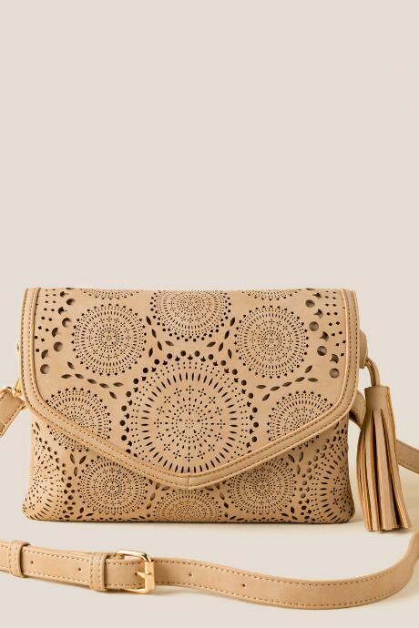 Francesca's Emma Perforated Crossbody - Tan