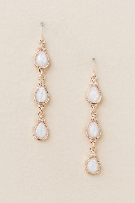 Francesca's Vala Opal Teardrop Linear Earring In Rose Gold - Iridescent