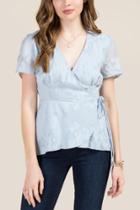 Francesca's Emmy Floral Wrap Top - Light Blue