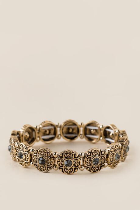Francesca's Alba Glass Metal Stretch Bracelet - Black