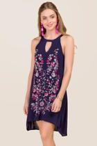 Alya Briana Embroidered Shift Dress - Navy