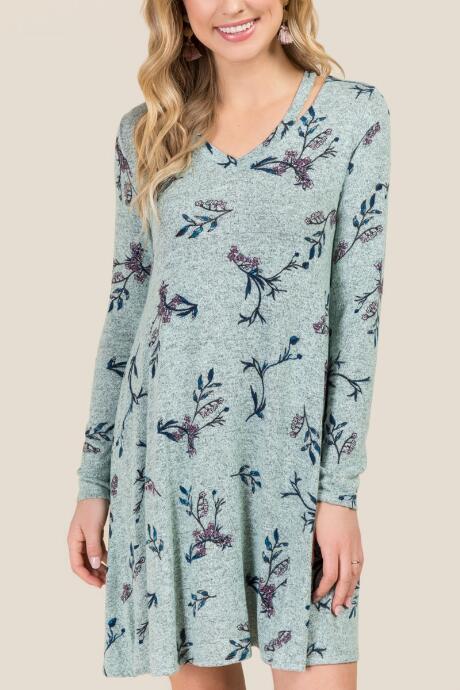 Francesca Inchess Emerald Clavical Floral Hacci Knit Dress - Mint