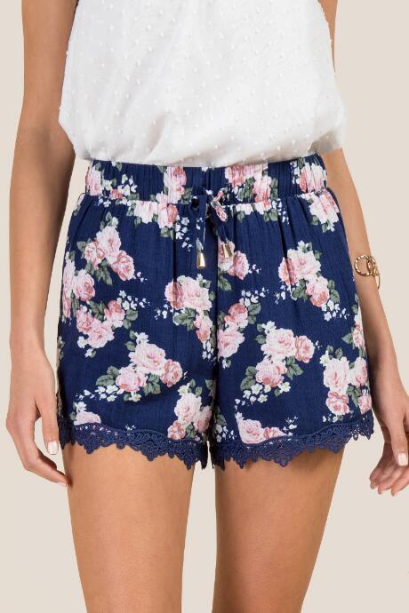 Francesca's Makena Crochet Lace Soft Shorts - Navy