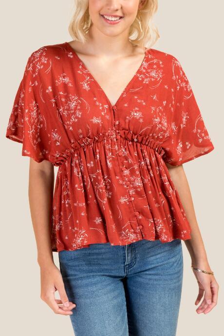 Francesca Inchess Marianne Printed Peplum Top - Cinnamon