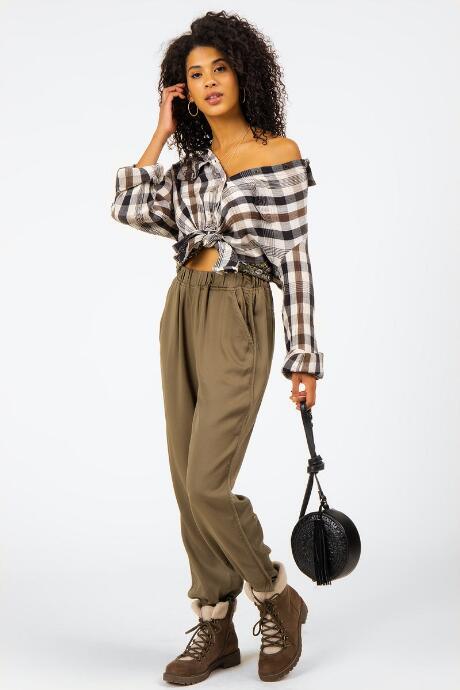 Francesca's Cristley Plaid Button Down Top - Olive