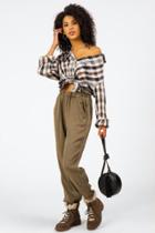 Francesca's Cristley Plaid Button Down Top - Olive